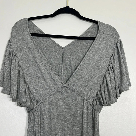 Beachsissi Gray Deep V Neck Sundress Cover Up Ruffle Shoulders Soft Lightweight - Picture 2 of 8
